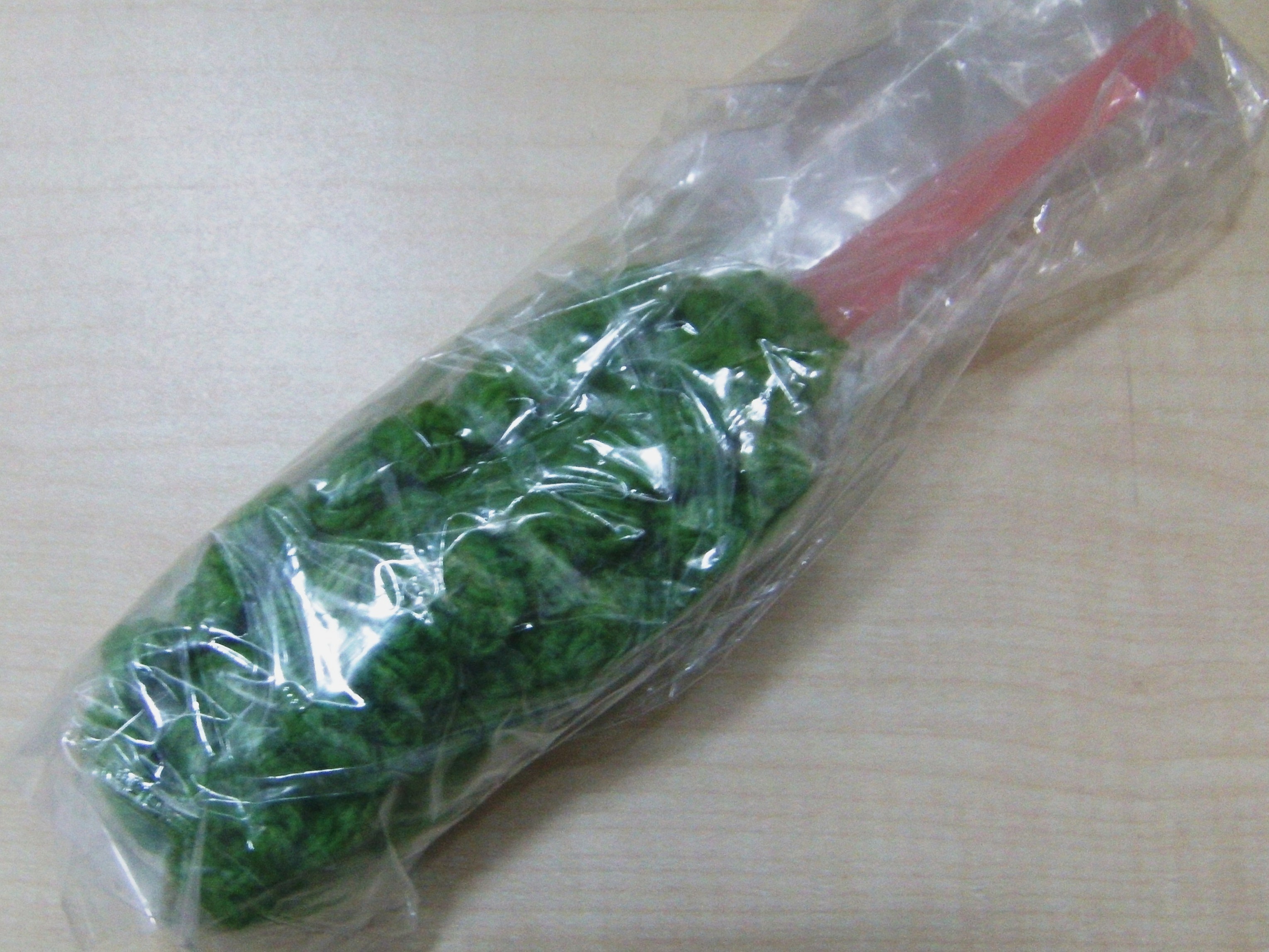 緑色の細長いタワシの画像